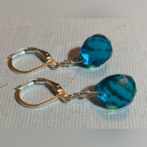 Apatite Blue Green Quartz Briolette & Silver Leverback Earrings Faceted Teardrop